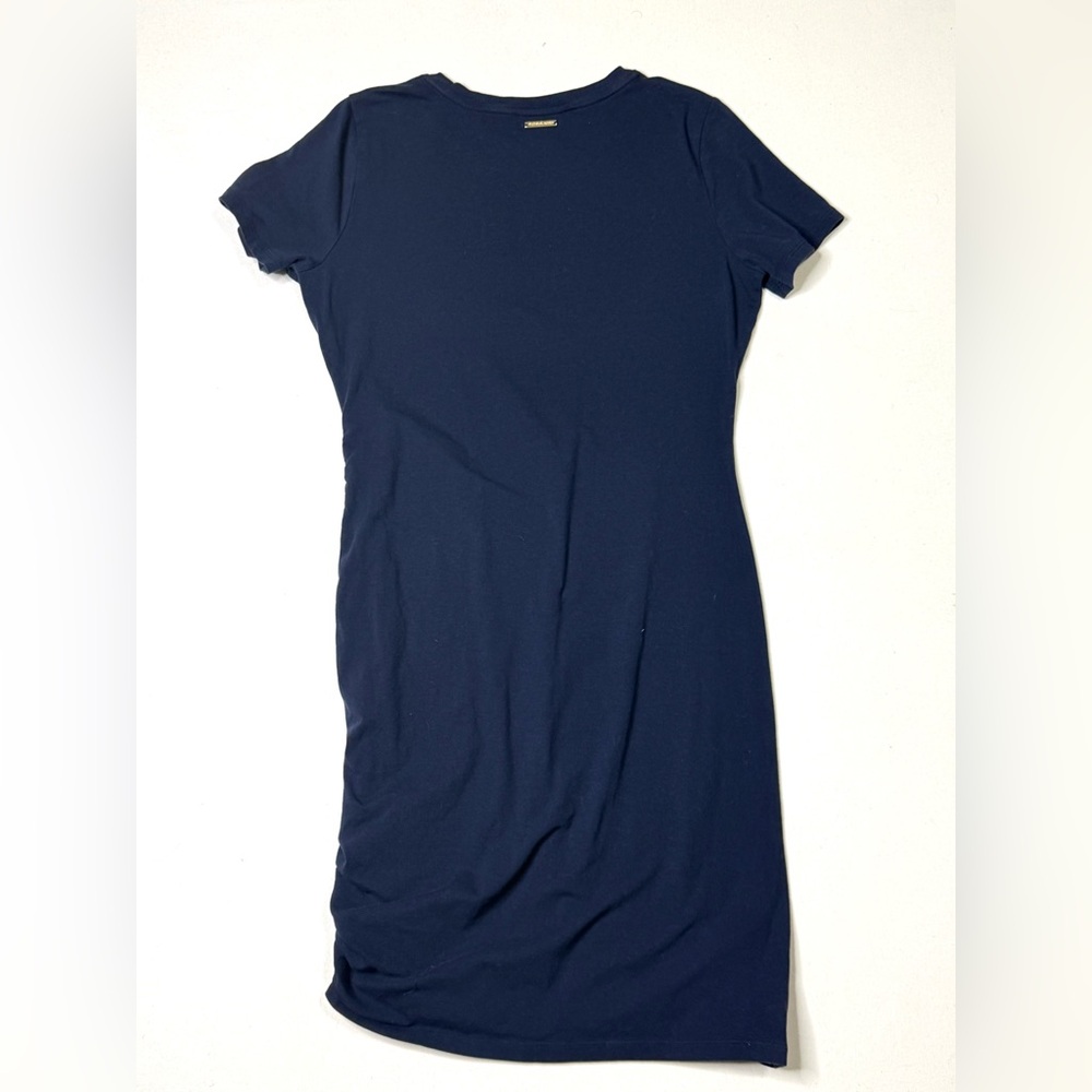 Michael Kors Navy Blue Ruched Side Short Sleeve Dress Size Large - Picture 3 of 10
